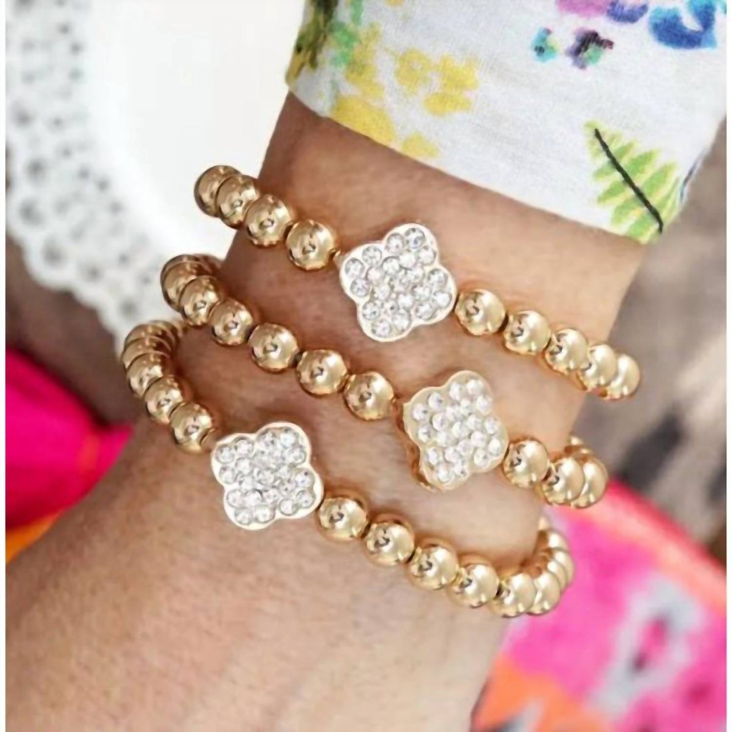 Kleeblatt Strass-Stretch-Armband-Set