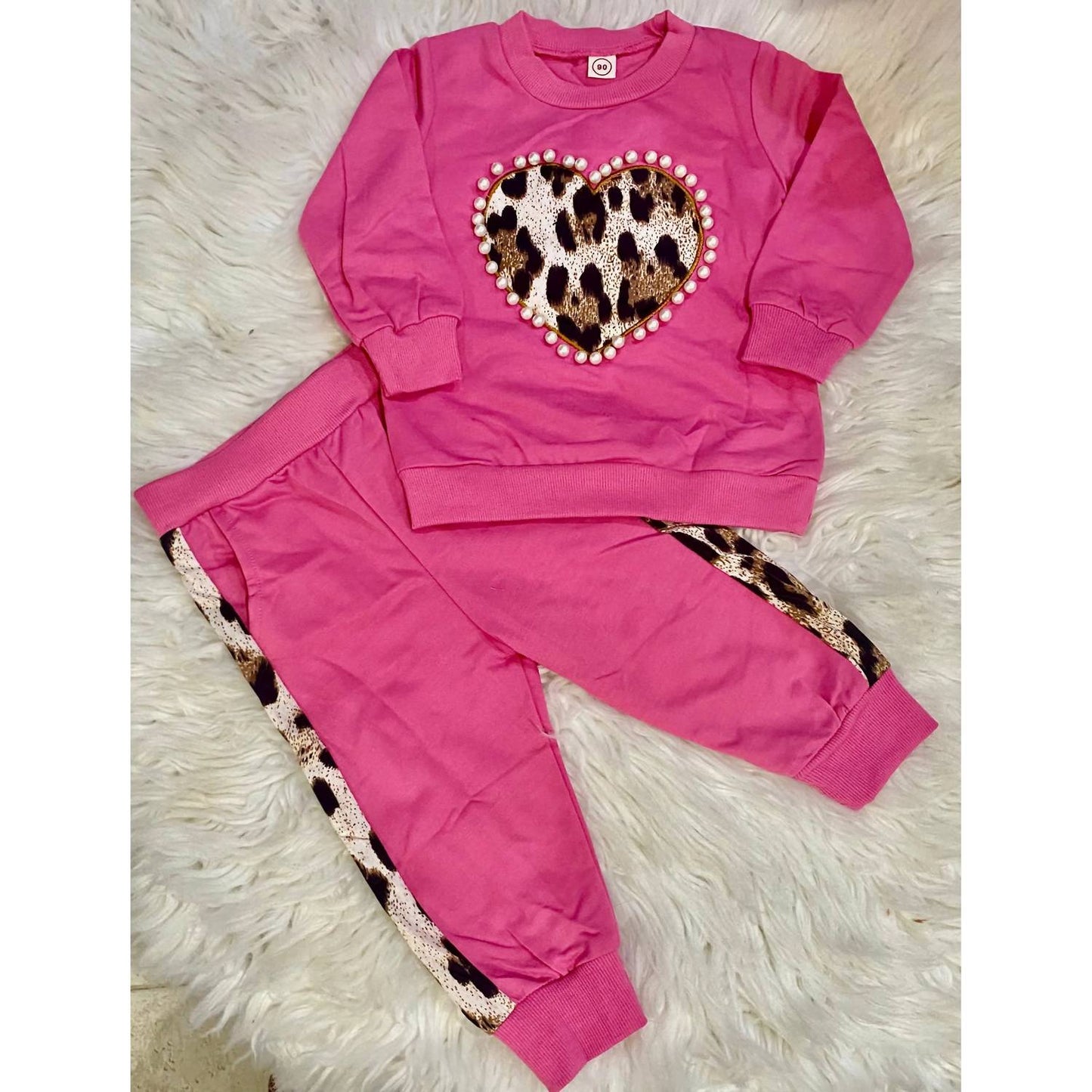 Girl's Leopard Heart Jogger Set