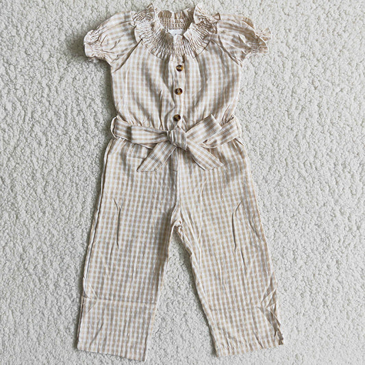 Mädchen Khakifarbener Karierter Jumpsuit