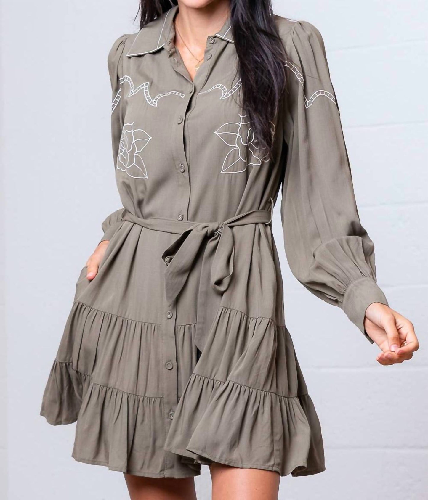 Sage Blossom Western-Minikleid