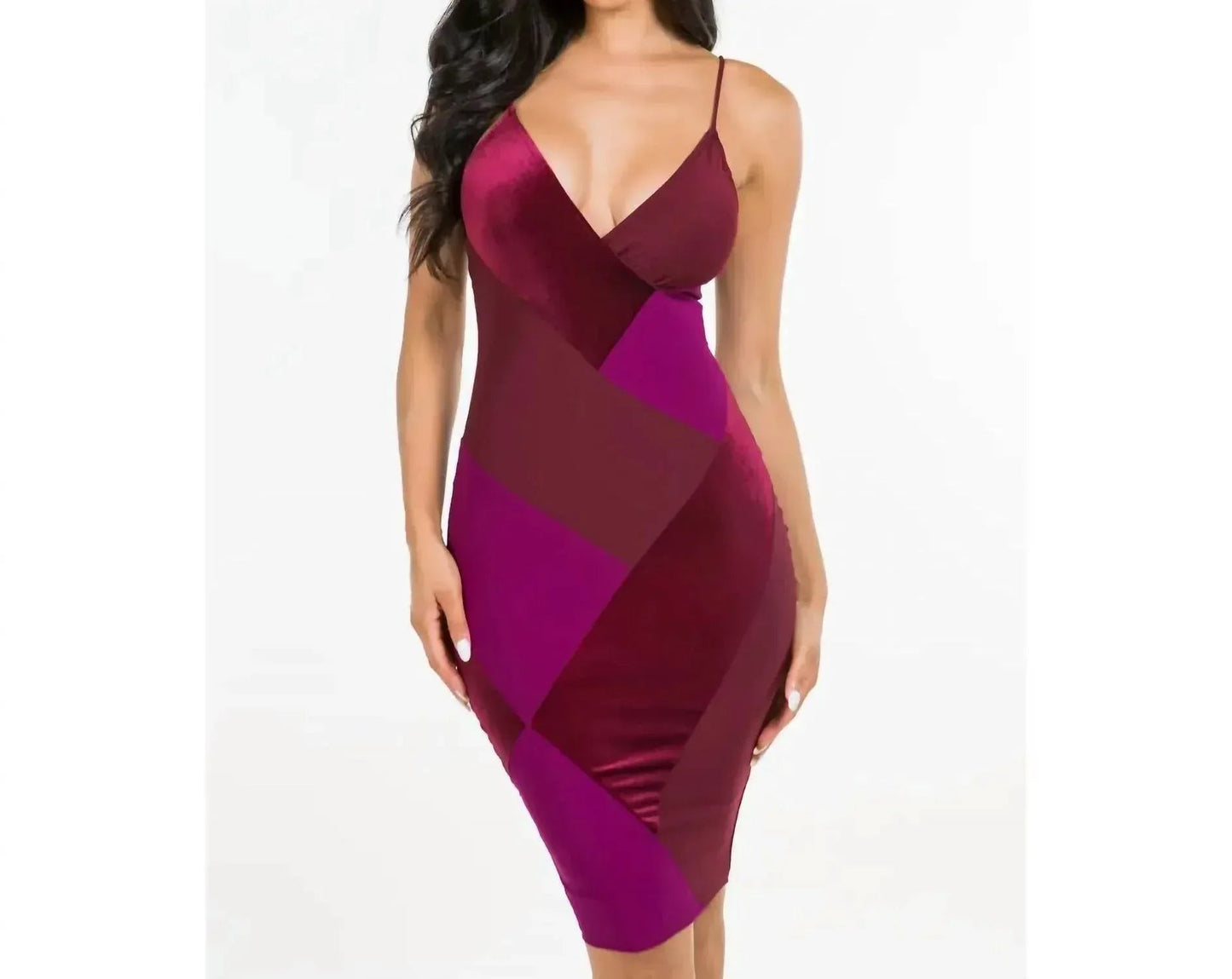Zendaya Samtkleid im Color-Blocking-Design, elegant, Midi