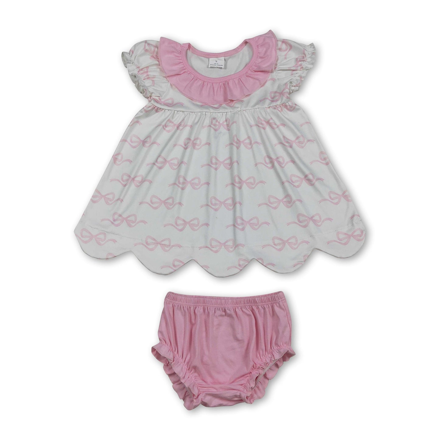Kurzärmeliges rosa Schleifentunika-Bummi-Baby-Mädchen-Outfit