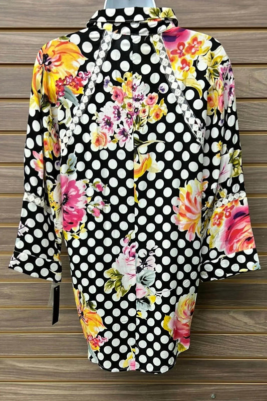 Women's 3/4 Sleeve Polka Dot Floral Blouse