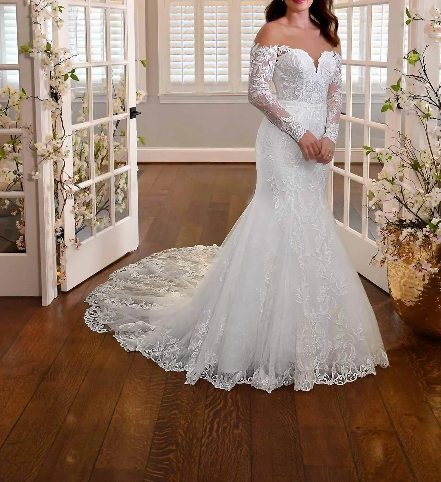 Long-sleeve Fit-and-flare Wedding Dress