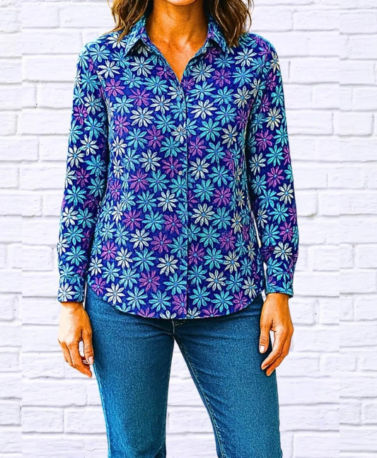 Daisy Floral Collared Long Sleeve Shirt