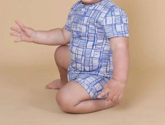 Boys' Sketched Check Romper