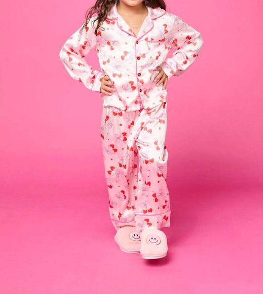 Girl's Cherry Bows Pants Silky Set