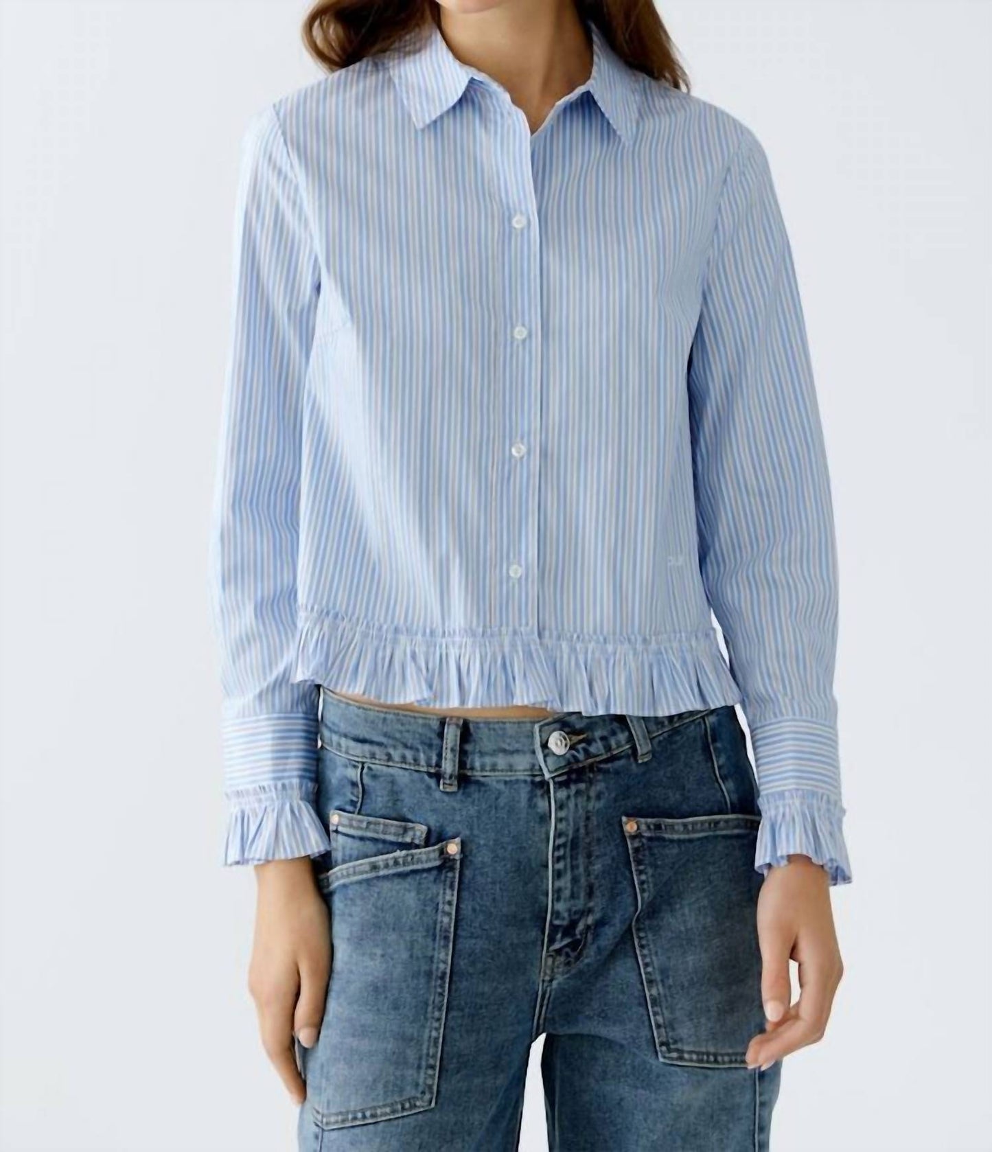 Bluse mit Rüschenärmeln und -saum
