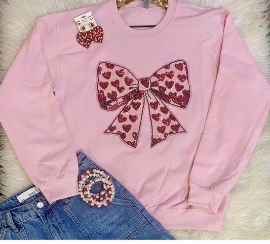 Herz-Schleifen-Pailletten-Sweatshirt