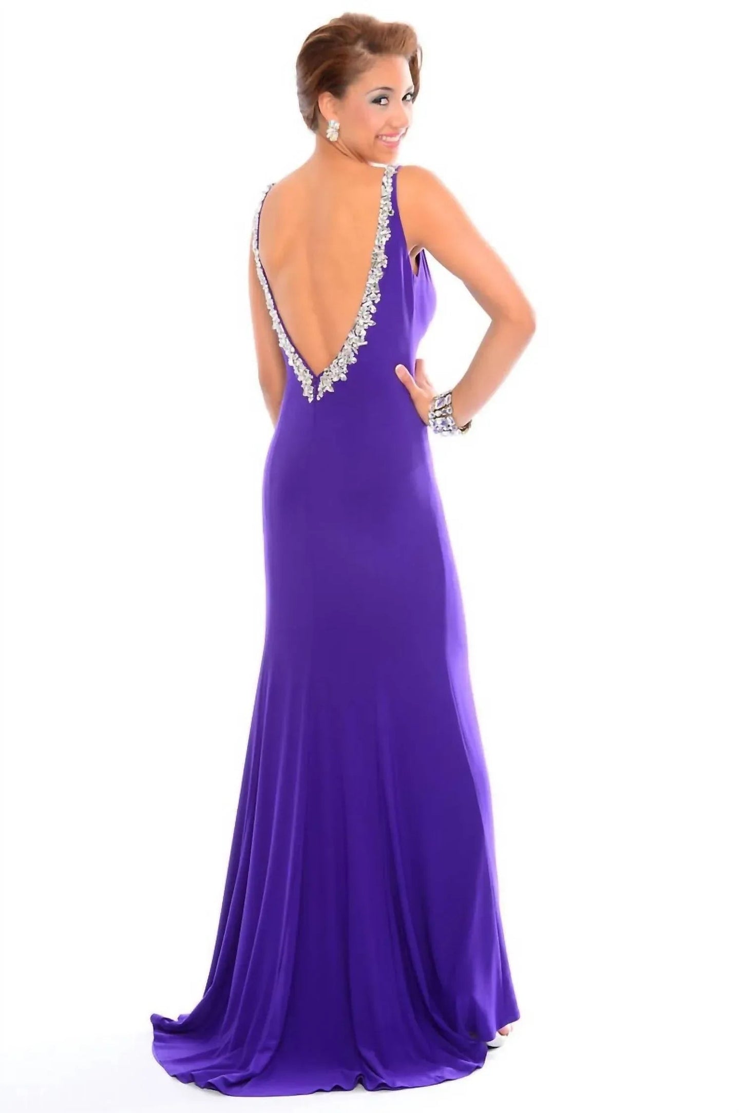 Bodenlanges Jerseykleid mit Perlenstickerei