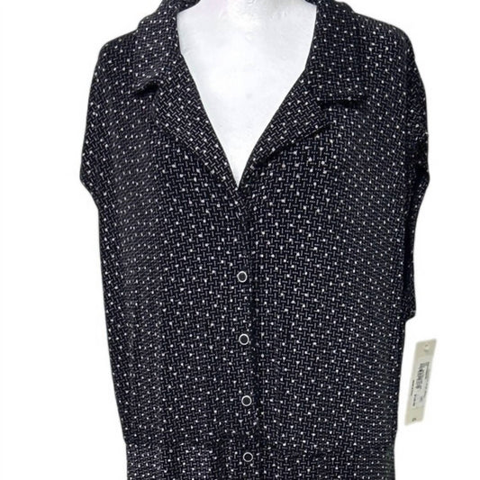 Women's Sleeveless Front Button Square Dot Pattern Midi Dress