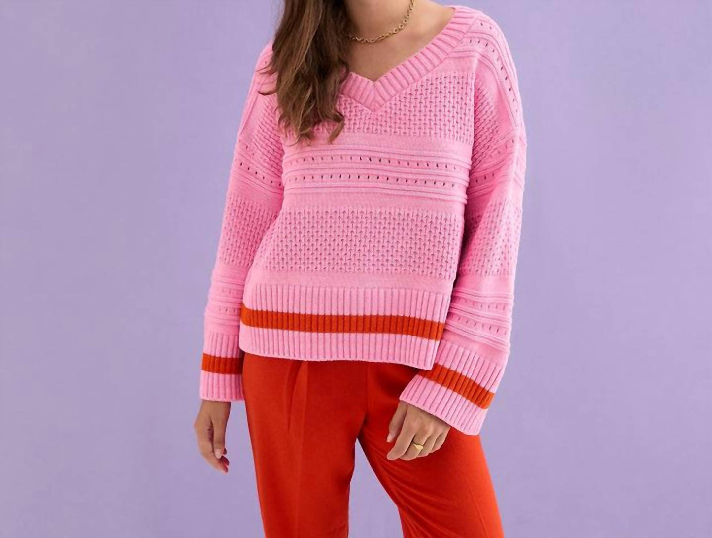 Judith Pointelle Strickpullover mit V-Ausschnitt