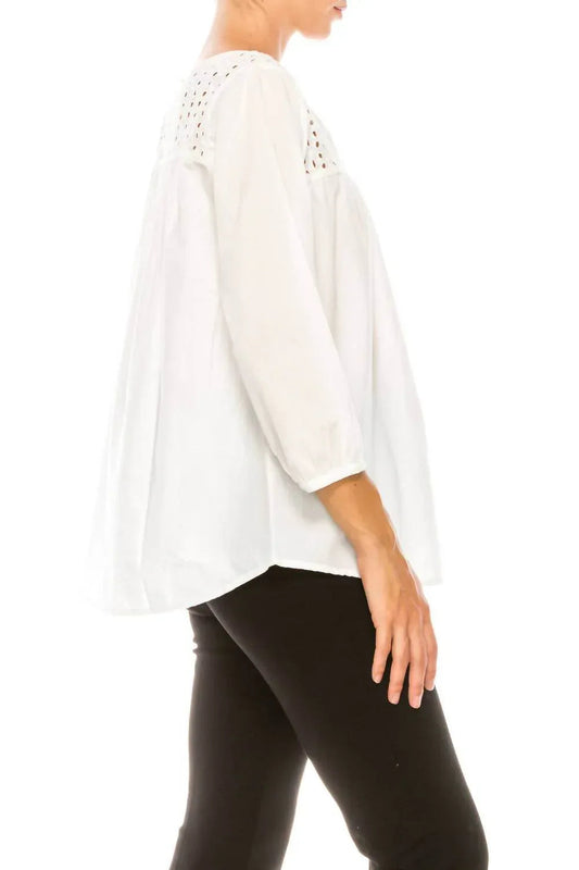 Eyelet Split Neck Swing Top