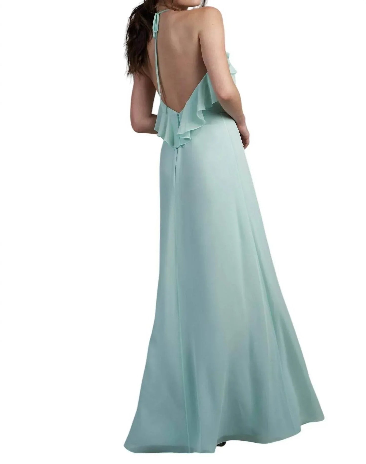 Poly Chiffon Long Bridesmaid Dress with Jewel Neckline