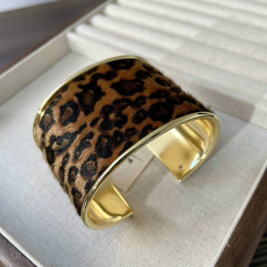 Women's Leopard Print Open Wide Cuff Bracelet