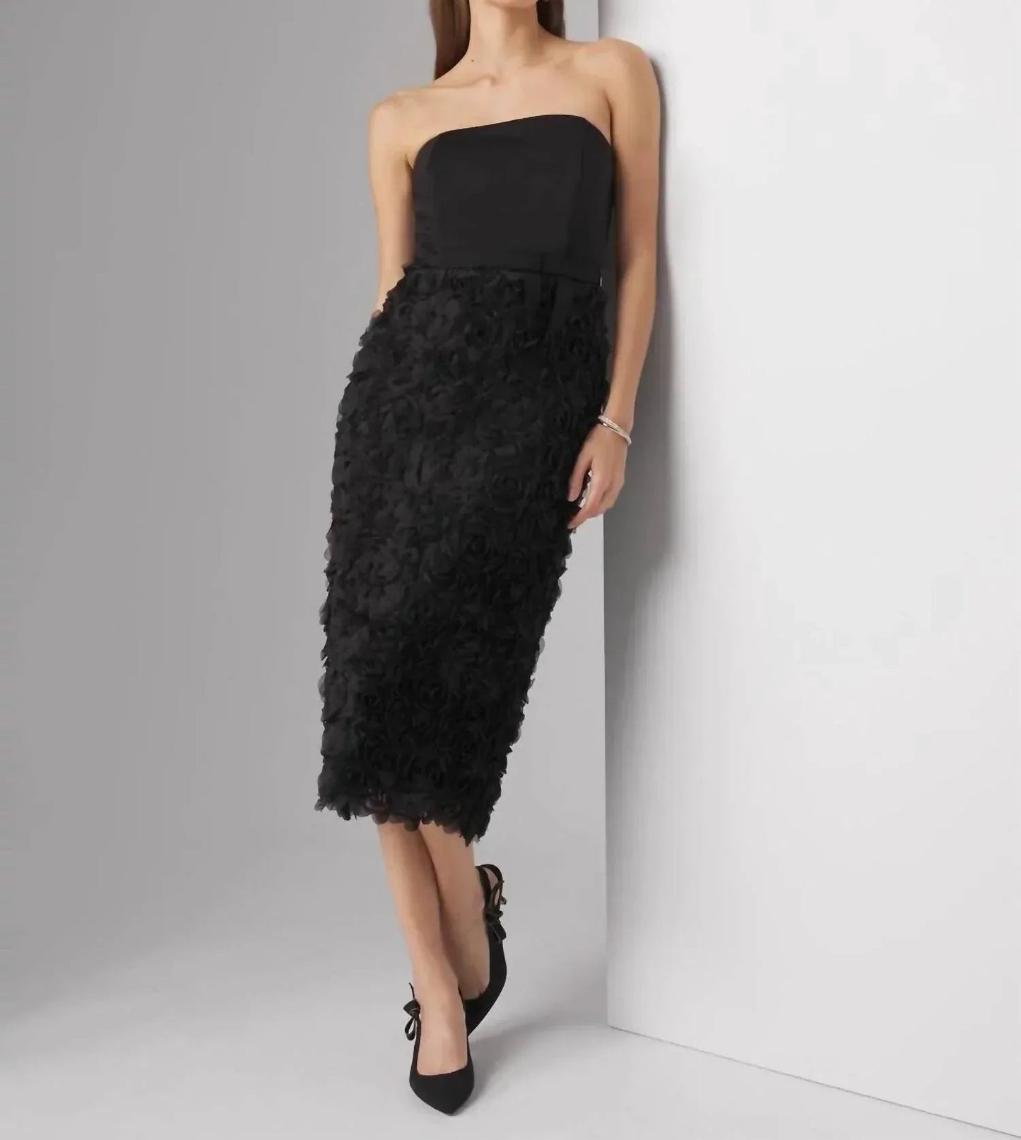 3d Floral Strapless Sheath Dress