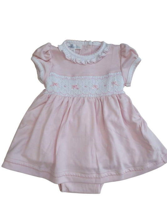 Amelias klassisches, einfarbiges, gesmoktes Kurzarmkleid für Mädchen im Set
