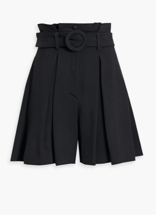 Belted Pleated Silk Blend Twill Shorts