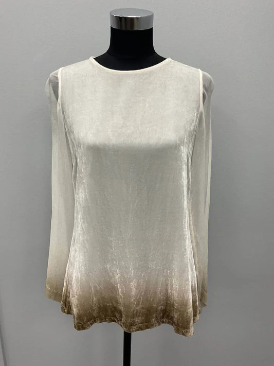 GOLDFARBENER OMBRE-SEIDENSAMT-BLUSE