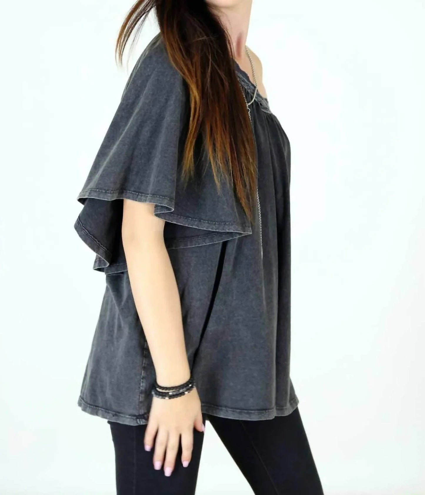 Boho Victorian Acid Washed Tunic Top