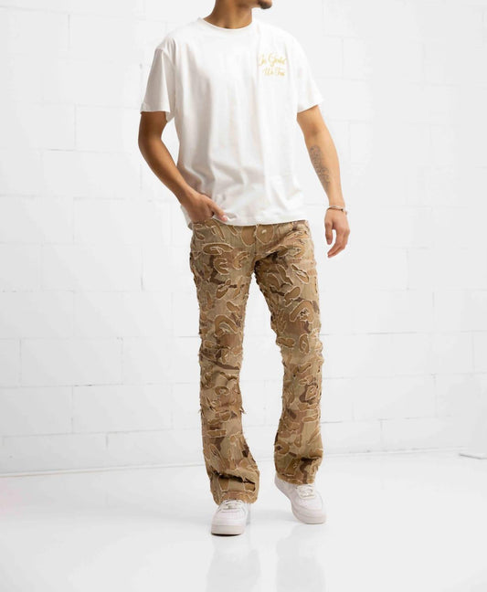 Franco Camo Shredded Denim Flare Jeans