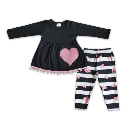 Herzstickerei-Pompon-Tunika-Leggings-Set, Mädchen-Valentinskleidung