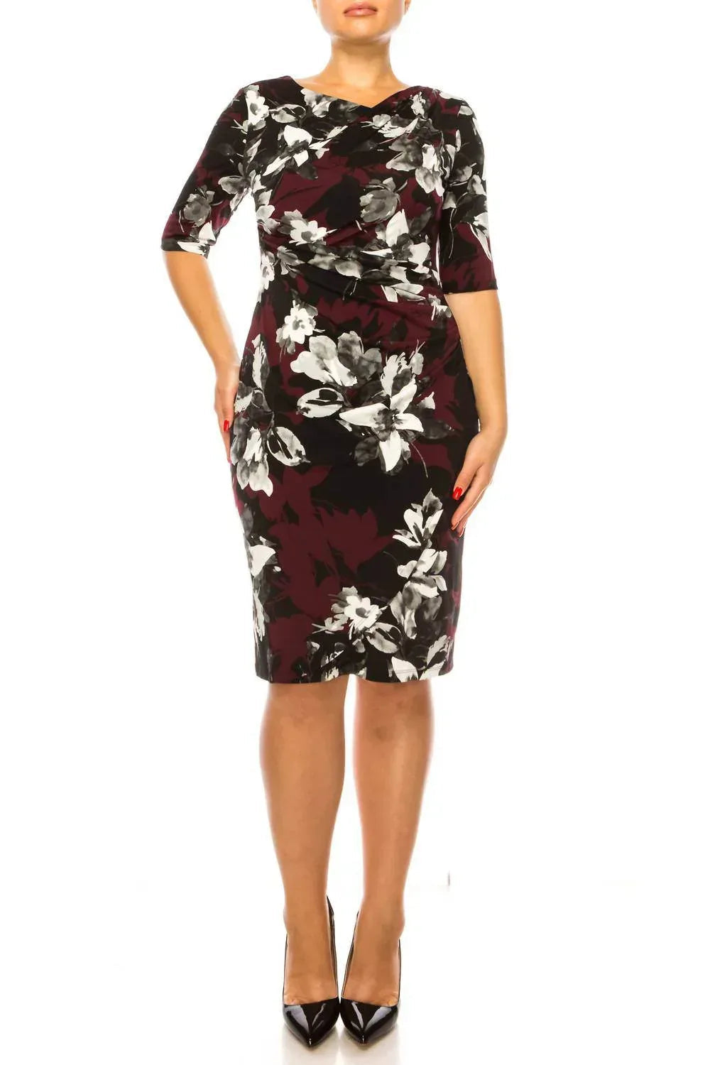 Geblümtes Kleid mit drapiertem Oberteil