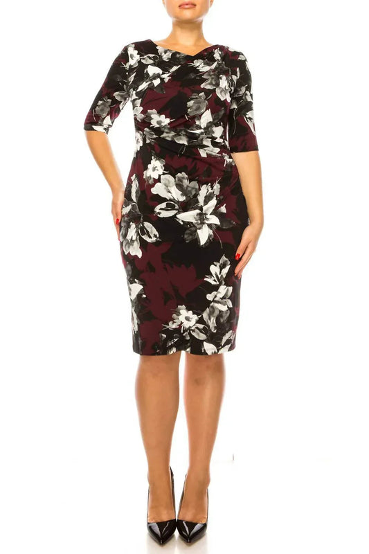 Draped Bodice Floral Dress