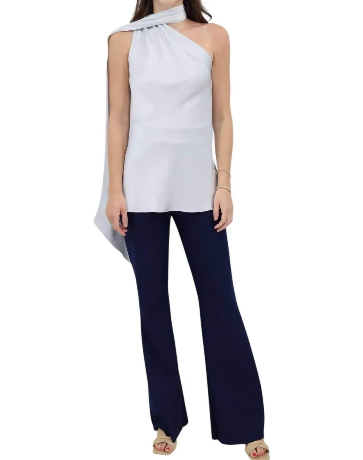 Satin One Shoulder Bias With Scarf Top