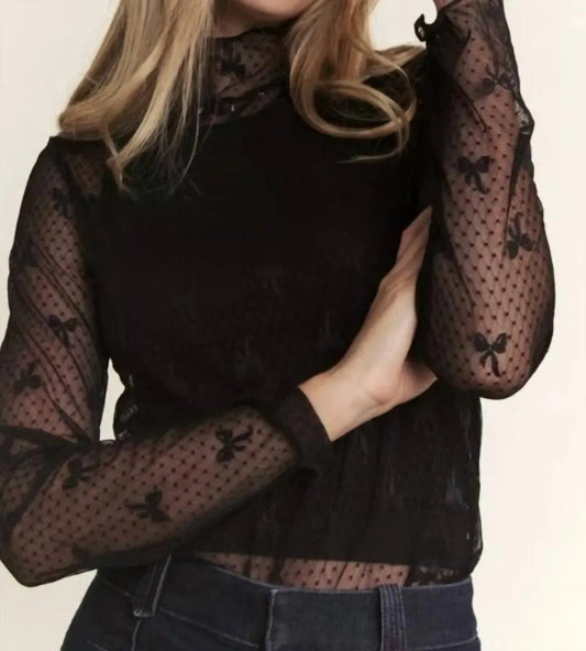 Bow Print Sheer Lace Top