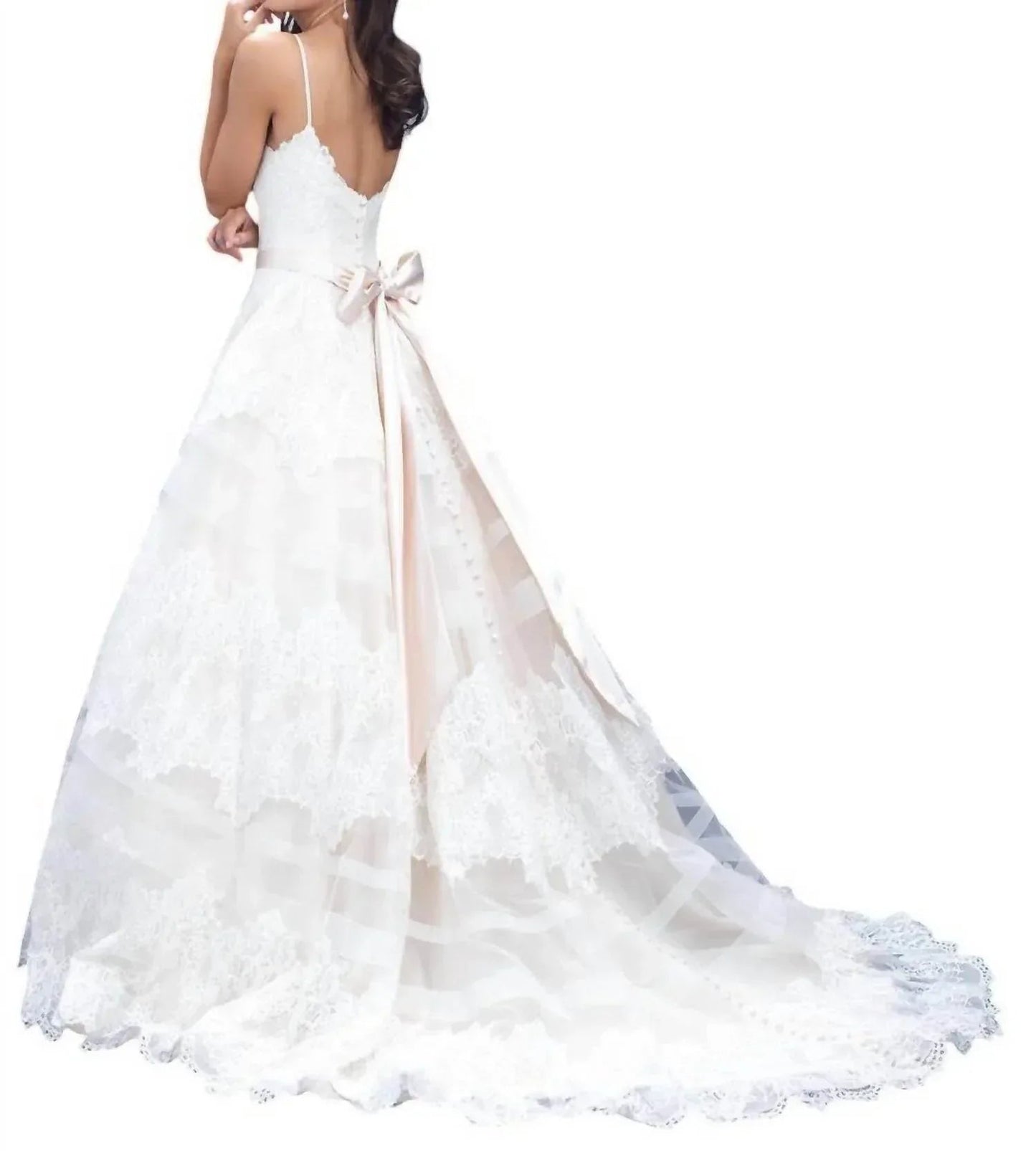 Spitzen-Ballkleid mit transparenten Chiffonstreifen