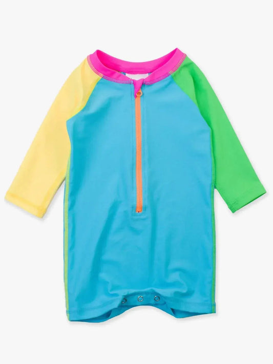 Boys' Neon Color Block Long Sleeve One Piece Rash Guard Swimsuit