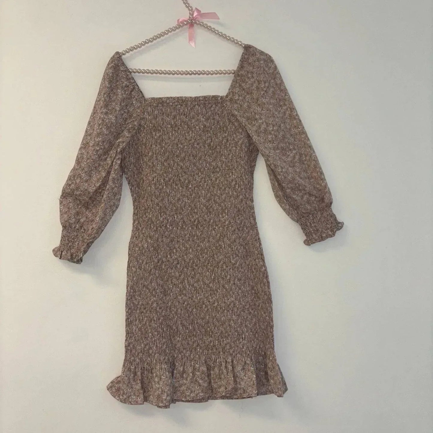 Square Neck 3/4 Sleeve Smock Dress