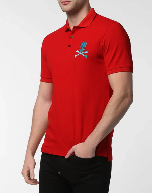 Embroidered Skull Bones Graphic Polo Shirt