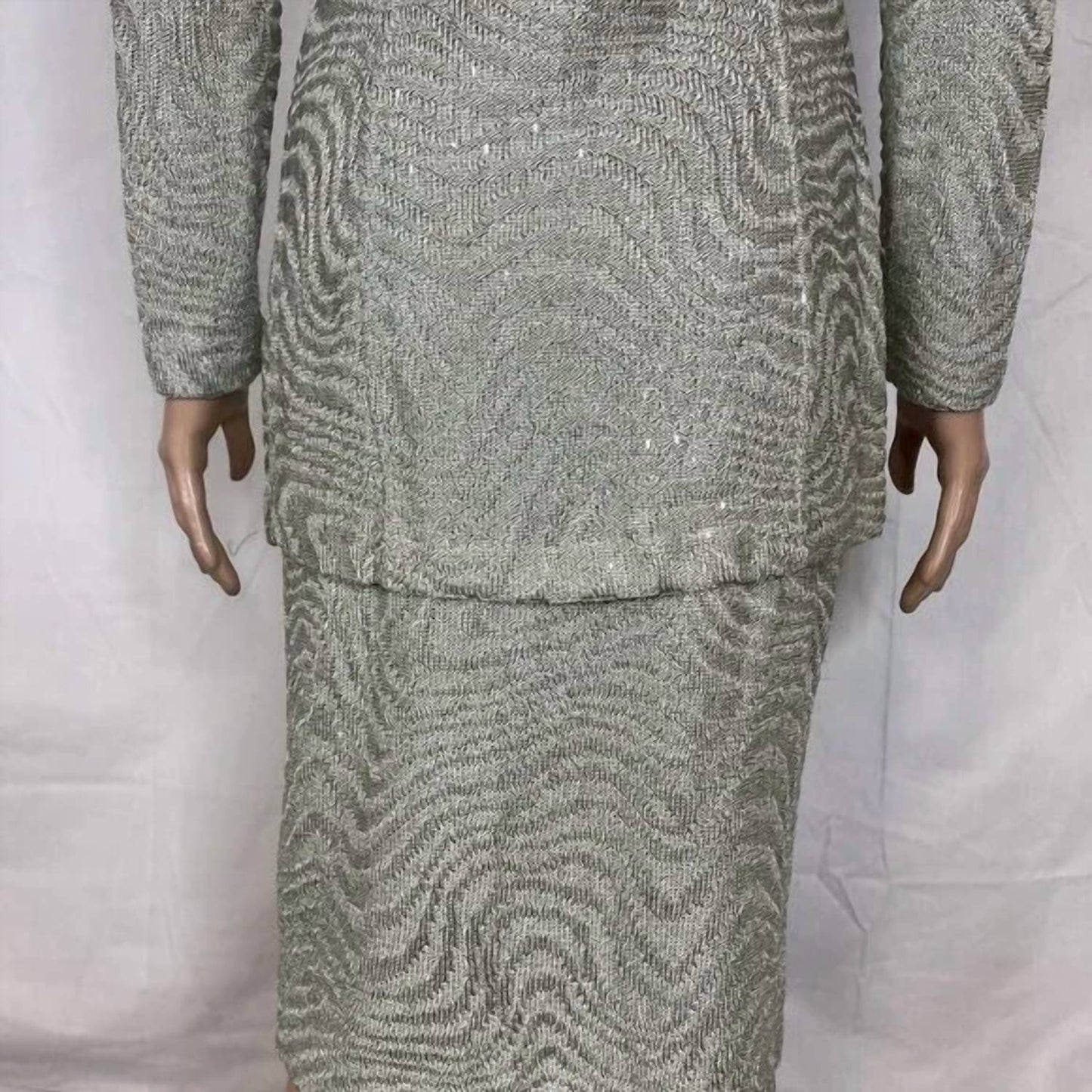 Women's Metallic Knit Skirt And Cardigan Set