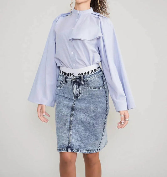 Denim Straight Skirt with Elastic Waistband