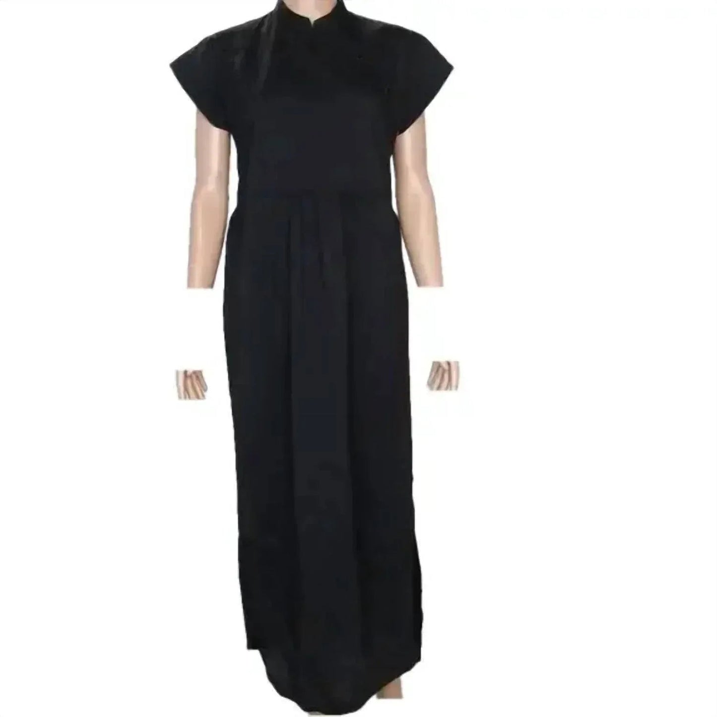 Damen asymmetrisches kurzärmliges Kleid mit Knöpfen