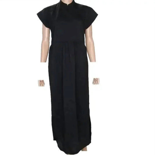Damen asymmetrisches kurzärmliges Kleid mit Knöpfen