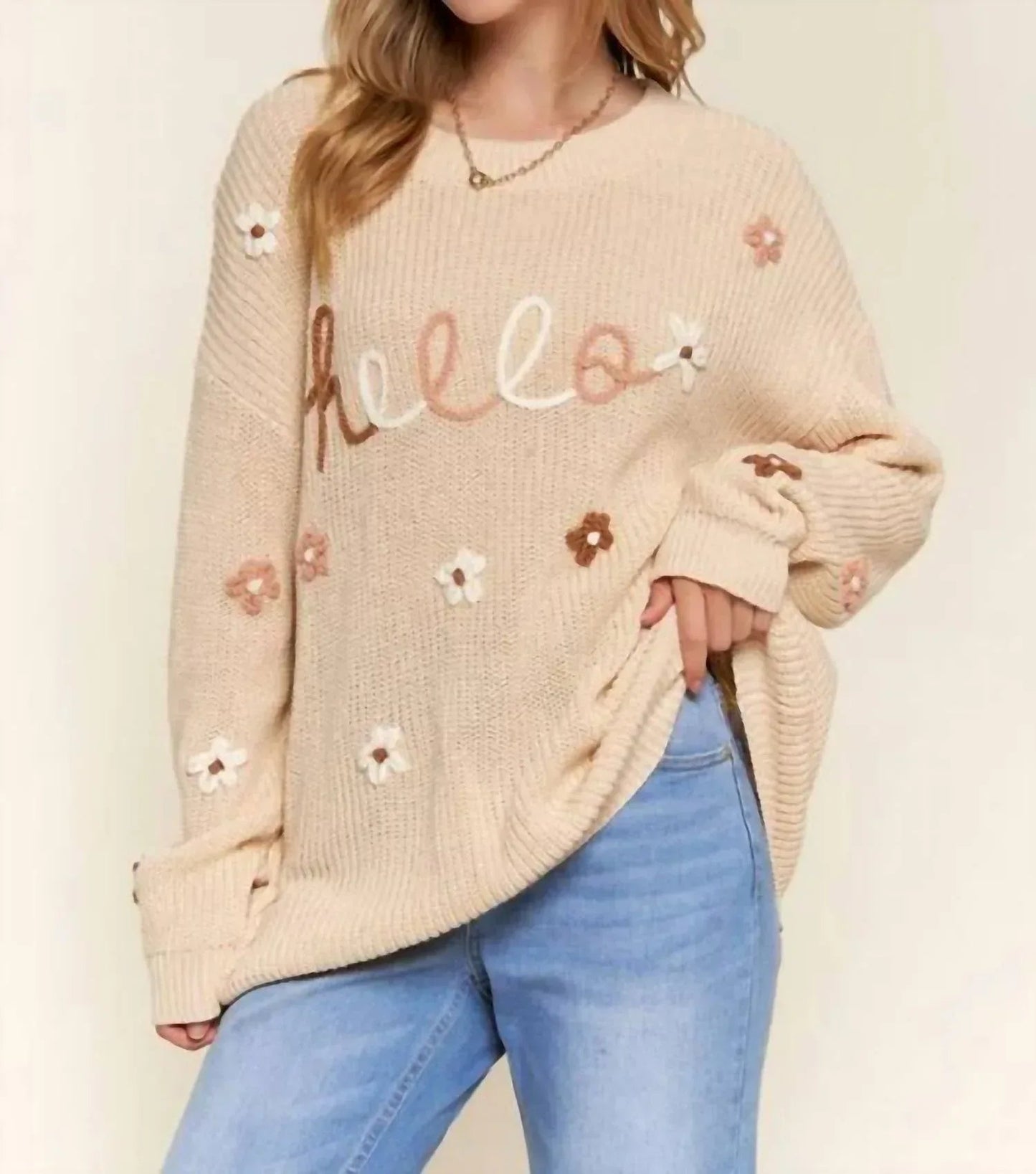 Hallo Blumenstickerei Pullover