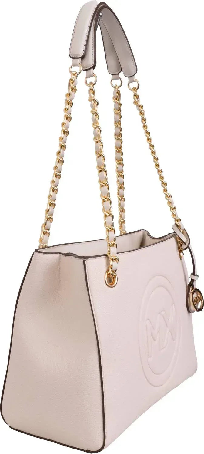 Women's Pebble Grain Double Handle Chain Tote Bag