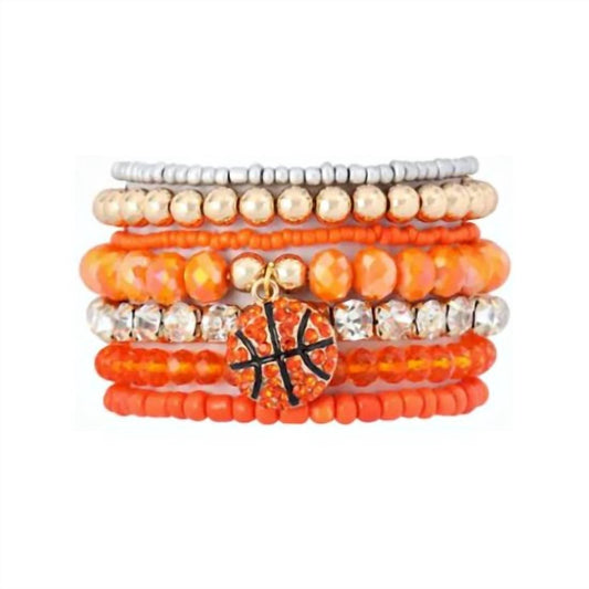 Basketball Beaded Bracelet Six Piece Set Stack