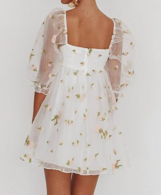 Floral Jacquard Organza Mini Dress