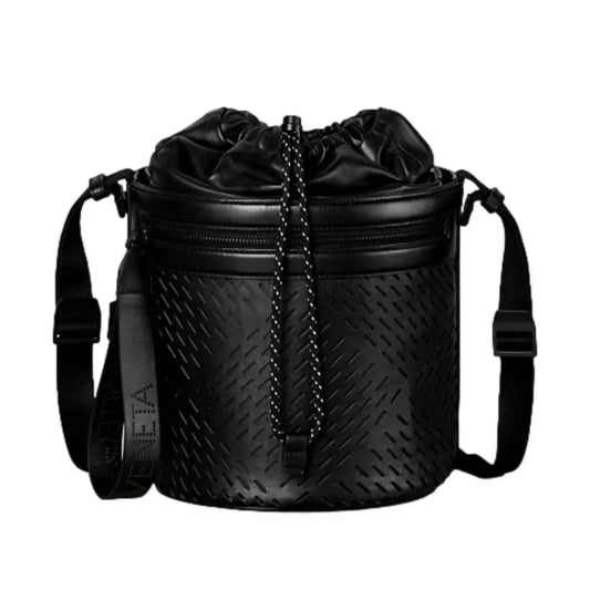 Women's Perforated Leather Drawstring Bucket Crossbody Bag