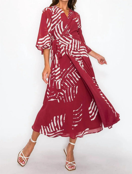 Chiffon Print Three Fourth Sleeve Maxi Dress