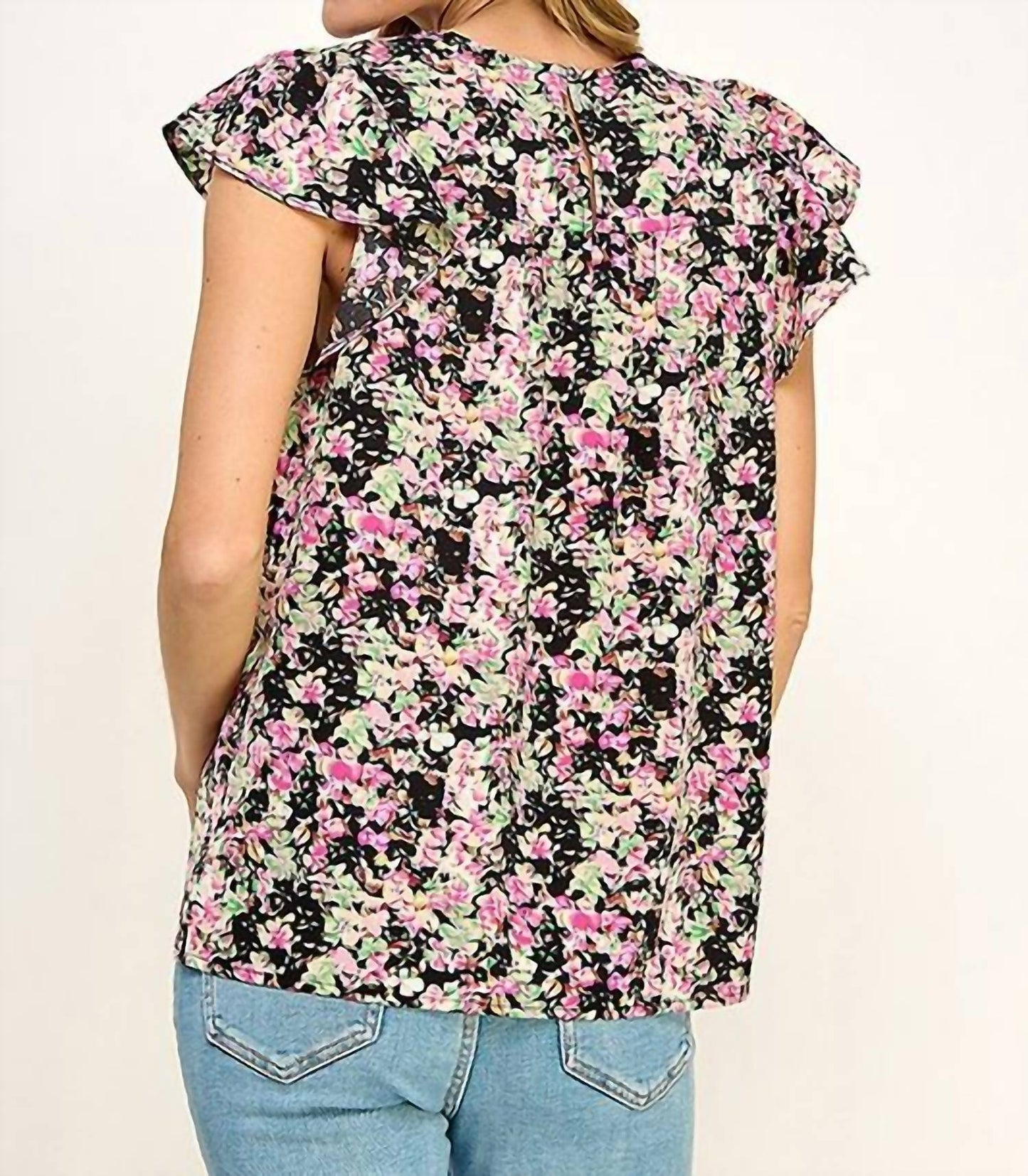 Bluse mit Blumenmuster und Häkelbesatz