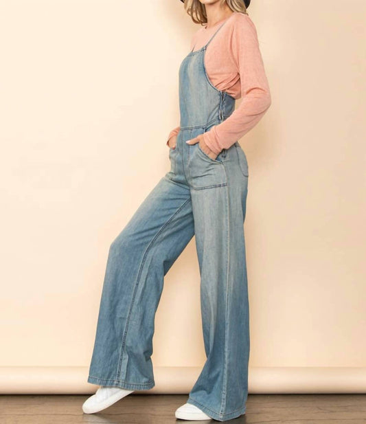 Vintage-Overall mit weitem Bein, Waschung und Taschen