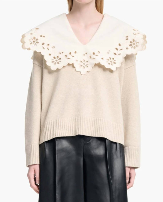 Toro Pullover mit Broderie Anglaise Kragen