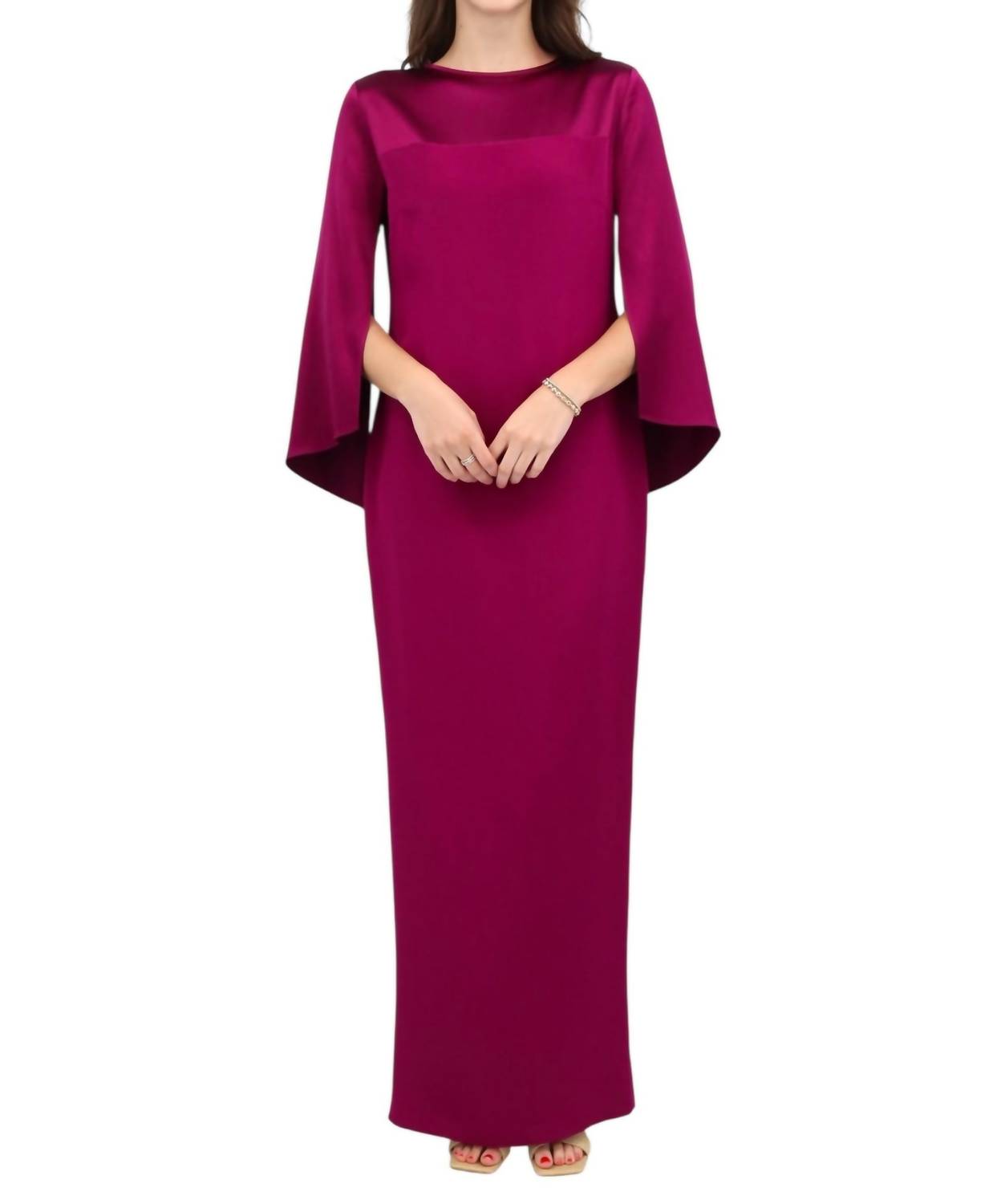 Langärmeliges Seidenkleid mit Satin-Kontrast