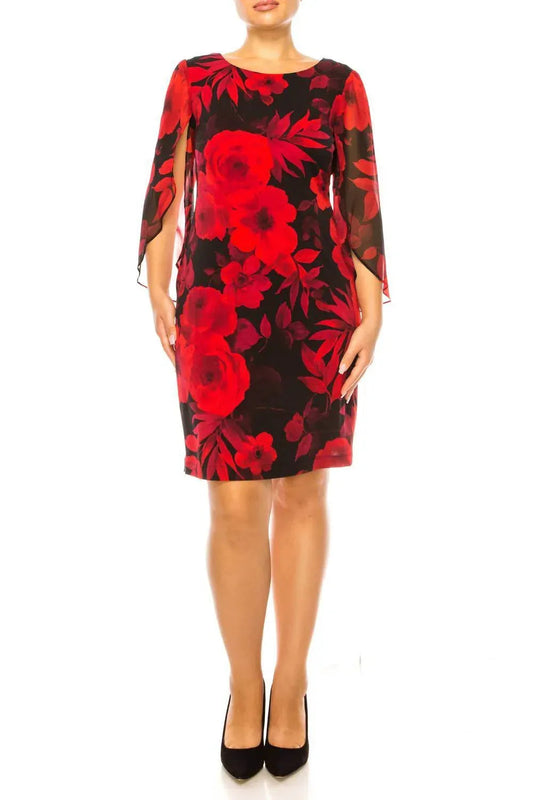 Floral Split-sleeve Sheath Dress