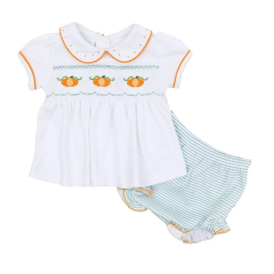 Mädchen Klassiker "Kleiner Kürbis" Smocked Kurzarm Strampler-Set